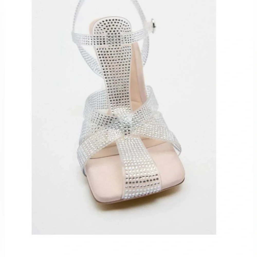 NWT. Zara Transparent Vinyl High Heel Sandals with Rhinestones Details Size 7,5.
